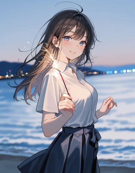 score_7_up, anime BREAK official art, solo, 1girl, one girl, 
<lora:temochihanabi:1>, temochihanabi, 
1girl, solo, fireworks, smile, night, outdoors, ocean, holding, blurry, blurry background, lips, hand-held fireworks, 
(masterpiece:1.3), best quality, high resolution, unity 8k wallpaper, extremely detailed CG, 8K, (watercolor \(medium\), muted color, sketch:1.1), perfect anatomy, highly finished, masterpiece, best quality, high quality, amazing quality, great quality, very aesthetic, ultra detailed, highres, absurdres, highly detailed, highly detailed background,
