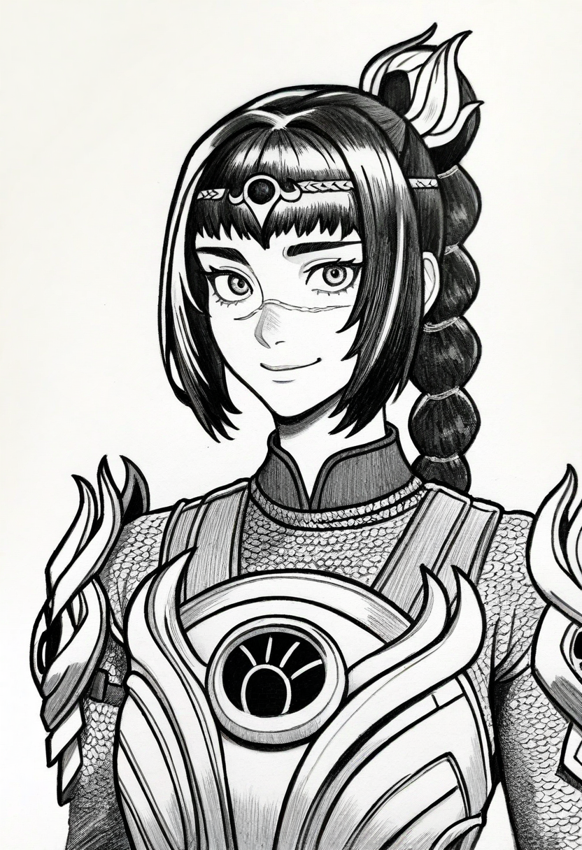 best quality, amazing quality, very aesthetic, absurdres,
monochrome, traditional media,
BREAK
1girl, solo, shadowheart, black hair, braided ponytail, scar on face, circlet, armor,
smile, looking at viewer, upper body, simple background, white background, <lora:ShadowHeartIllustrious_byKonan:0.8>, <lora:CellldrawzzNoob_byKonan:1>