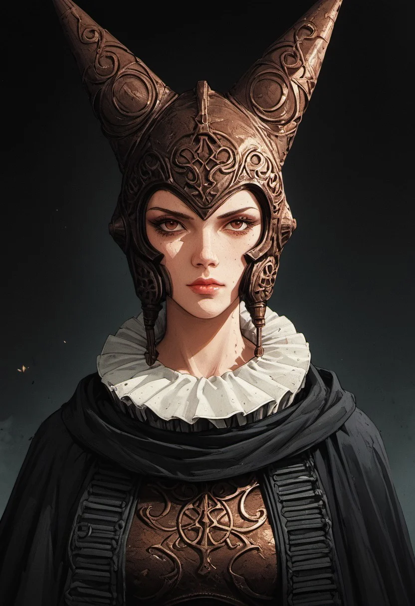 ((zPDXL3)), (SuperQuality:1.0) ~ (SuperQuality:1.2), score_9, score_8_up, score_8, Science Fiction, Star Wars, perfecteyes, ultra detailed, high resolution, high quality, masterpiece, intricate details, intricate body, intricate landscape, knva, Expressiveh, European Instagram Model, low light, muddy wasteland, No Man's Land, trenches,
BREAK
1girl, solo, source_cartoon, mature female, artillerywitch, helmet, neck ruff, cape, armor, looking at viewer, (closed mouth),