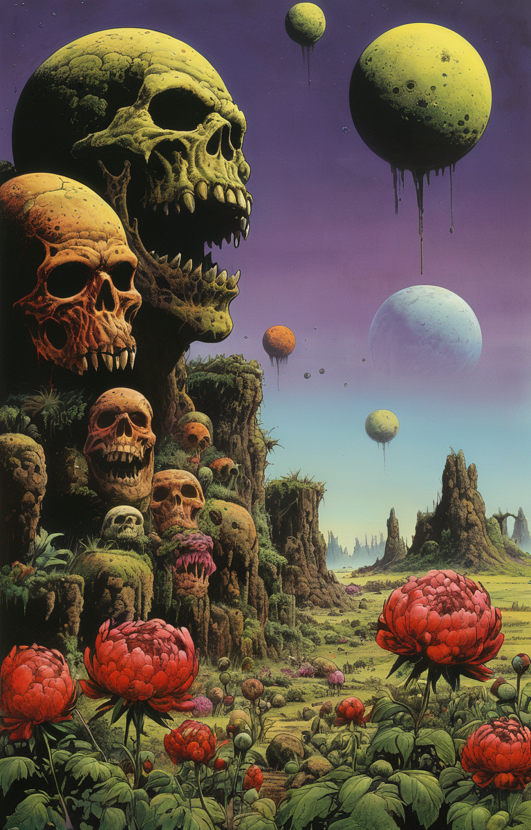 masterpiece,best quality,<lora:tbh235-sdxl:0.5>,illustration,style of Richard Corben, decaying peonies