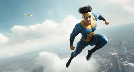concept art of  <lora:Invincible:1.5>
Invincible flying in air white shades, digital artwork, illustrative, painterly, matte painting, highly detailed
