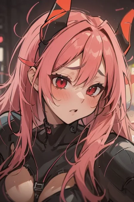 anime from 90s style (8k uhd, masterpiece, best quality, high quality, absurdres, ultra-detailed), anime Drawing art Style, high detail, Mecha, body suit, + (1 sad girl , long pink +neon_hair, red_eyes, ears, (write_"TIFA" nameon bodisuit,) neon_bodysuit, perfect_face, Neon_Horns, posing) mecha, neon theme, park on background, masterpiece, best quality, monochromatic, sharp focus. Better hand, perfect anatomy,