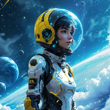 masterpiece,8k,high resolution,
 <lora:space_backround-XL-7:0.4>,
 <lora:Space_clothes-xl-8:0.6>,
space_backround,space_space,
1girl,solo,helmet,space suit,cyberpunk,female focus,portrait,planet, scenery, cloud, space, star (sky), sky,yellow theme