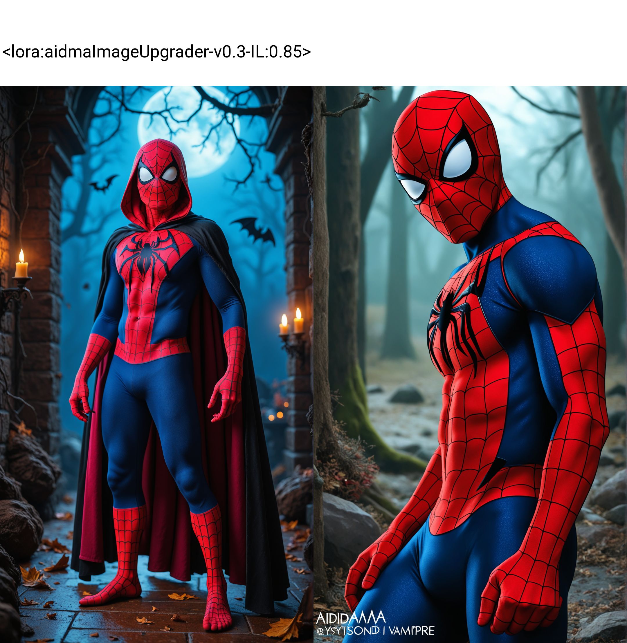 a mystic vampire as spider man in a mystic dungeon
, aidmaimageupgrader  <lora:aidmaImageUpgrader-v0.3-IL:0.85>