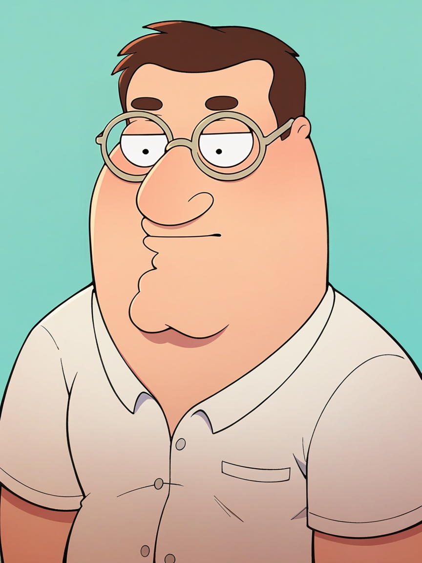 score_9, score_8_up, score_7_up, score_6_up, score_5_up,   <lora:FamilyGuyXLP:1> family guy, 1boy, glasses, solo
