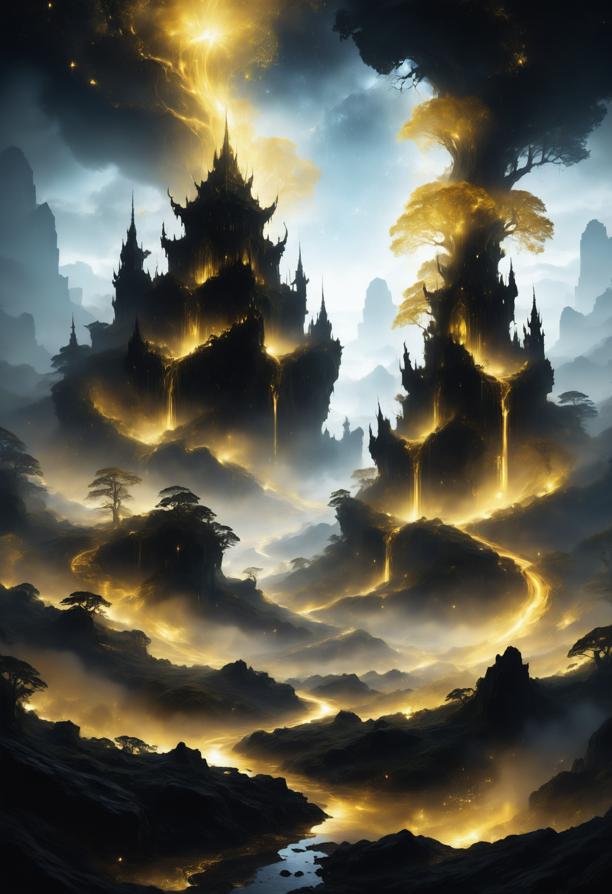 a fantasy landscape by starLS <lora:stardustlandscapes-000006:1> <lora:SDXLFaeTastic2400:0.5>