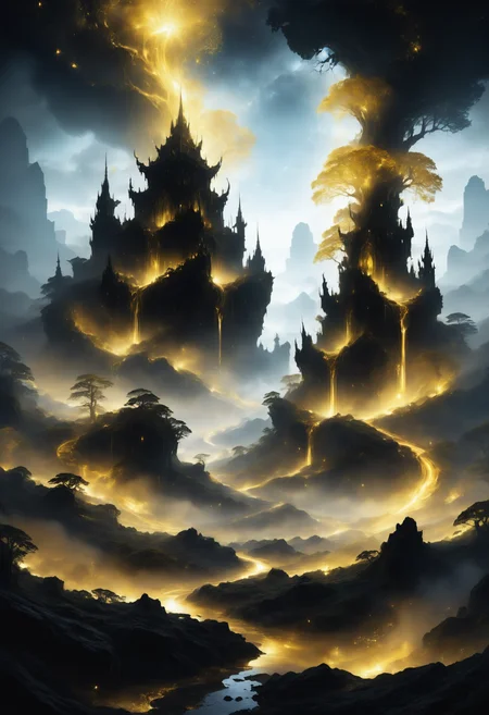 a fantasy landscape by starLS <lora:stardustlandscapes-000006:1> <lora:SDXLFaeTastic2400:0.5>