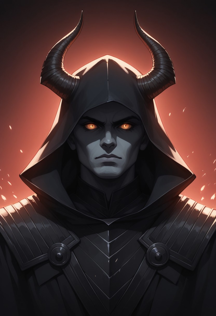 score_9, score_8_up, score_7_up,, dimly lit scene, a solitary night reaper radiating a menacing aura, black serpents forming a billowing cloak of darkness, adorned in intricate matte black gothic armor, his face concealed by a deep hood, eyes lost in shadow, surrounded by phantom-like shadows, ancient runes glowing faintly across his armor, subtle horns emerging from the hood, wielding a scythe that emits an eerie glow, casting an ominous light, dark energy coursing through the scene, low-key lighting enhancing the foreboding atmosphere, p4int3dn0ir art style