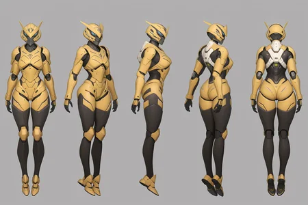 (GENERAL:0), mecha, robot, masterpiece, best quality, very aesthetic, absurdres, solo, standing,
(VIEWS:0), full body character turnaround of mecha,
Multiple views of the same mecha, (simple background, white background:1.2), multiple views, side view, back view, front view,
,
mask, helmet,
Mosquito \(insect\)ï¼
power armor\(Fallout\),
plate armor, power suit, alien,
android, cybersuit, upper armor, mechanical arms, machinery, prosthesis,
(bodyshape:0), Broad-shouldered body,
(clothing:0), (sporty one-piece with color-blocked panels, a zip-front closure, and a racerback design,:0.6),
(gold
Victorian theme character design:1.1),
<lora:MechTurnXLRemix_v1:.25>
<lora:MechTurnXL_v1:.75>
<lora:ClothTurnXLRemix_v1-000004:.25>
<lora:ClothTurnXL_v1-000004:0.25>
<lora:CharTurnXL_v2:0.25>
<lora:xl_more_art-full_v1:.25>,
<lora:Alphonse Mucha Style:.1>, Alphonse Mucha Style page
<lora:å½é£æç»SDXL:.1>