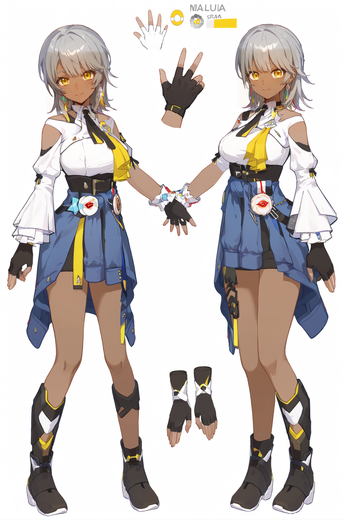 score_9, score_8_up, score_7_up, score_anime, 8k, best quality, masterpiece, (ultra-detailed), masterpiece, best quality, 
BREAK
<lora:Carol-pony-Tanger-000009:0.8>, Carol, def clothes, 1girl, gloves, fingerless gloves, dark-skinned female, dark skin, black gloves, clothes around waist, yellow eyes, black footwear, grey hair, 
<lora:nrenshe-pony-Tanger-000006:0.6>, 1girl with expressions sheet, expressions sheet, white background,