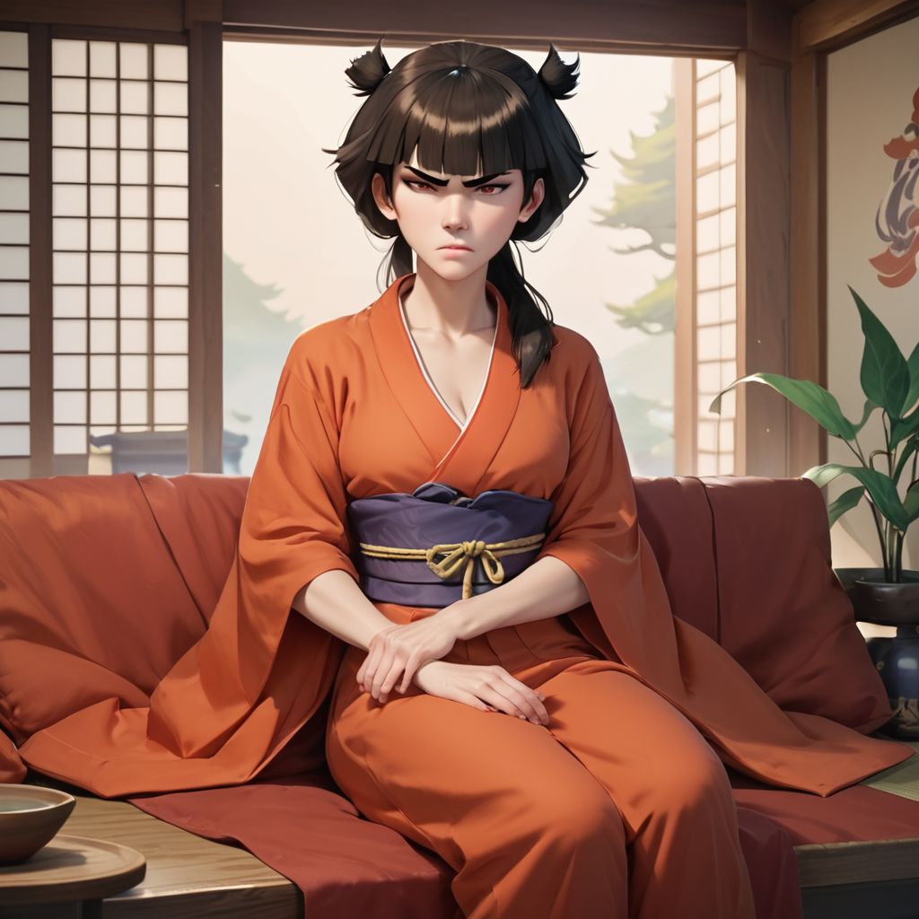 score_9, score_8_up, score_7_up, score_6_up, score_5_up, score_4_up, rating_questionable, Mai, in a Japanese house, sitting on a couch