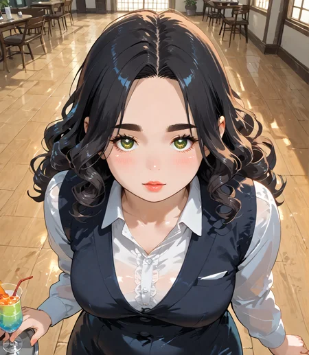 PonyScores7, source_anime, ah1, IllustriousQual, <lora:natsumi_style:0.5>, <lora:by_usakun-pony:0.4>, by usakun, <lora:Akina_Bbw_Style_-_PonyXL:0.2>, AkinBw,
BREAK (Bird's Eye View),
BREAK 1girl, mature female, (round face), (thick eyebrows), (curvy), round-chin, caucasian, (plump face), <lora:Round_face:0.2>, <lora:ETO_OC_Illustrius:0.5>, eto_oc, skindentation, (plump), thick thighs, wide hips, busty, voluptuous, lips, <lora:venus body PonyXL:0.3>, <lora:shinyskin2:0.2>, glistening skin,
BREAK  (curly hair), long hair, (black hair), (parted hair), messy hair, kinky curls, <lora:hairdetailpxl:0.2>, hairdetailpxl,
BREAK (half green and brown eyes), (colorful eyes), (multicolored eyes), (downturned eyes:1.4), <lora:expressive eyes:0.2>, expressive eyes, <lora:eyedetailpxl:0.2>, eyedetailpxl, <lora:Eyes_High_Definition:0.2>, EyesHD,
BREAK ((;d)), <lora:Expressive_H:0.2>, Expressiveh, <lora:Emotional_Anime_Expressions_PonyXL_Concept:0.2>, emotional, <lora:Best_Facial_Expression_LoRA_PONY:0.2>, looking at viewer, <lora:Detailed expressive EXEV style -XL Pony V1.0:0.2>, FaceDetail,
BREAK ((serving on a tray shrimp cocktail)),
BREAK eminence corrupt IT manager, business casual with a server of compromised data,
BREAK (((a serene pilates studio with reformers neatly lined up, soft pastel colors on the walls, and tranquil music playing softly in the background, promoting calm and concentration))),
BREAK <lora:xl_more_art-full_v1:0.2>, <lora:aesthetic_anime_v1s:0.2>, <lora:EpicF4nta5yXL:0.2>, <lora:detailxl:0.2>, detailxl, <lora:Fant5yP0ny:0.2>, best quality, amazing quality, best aesthetic, absurdres, illustration, Volumetric_Lighting, ultra-detailed, very aesthetic, intricate details, 8k, masterpiece, best_quality
BREAK Stable_Yogis_PDXL_Positives, AS-Adult, <lora:Complicated fantasy portrait - XL Pony V2.0:0.2>, bad-hands-5, <lora:HDA_Detailer:0.3>, HDA_FatGirlXL,