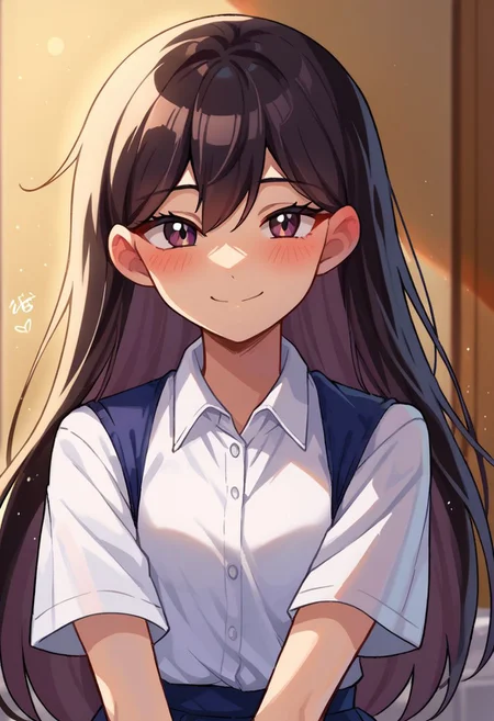 score_9, score_8, score_7, source_anime, BREAK
mariomori, 1girl, solo, smile, looking at viewer, blush, farawaymari, short sleeves, shirt, white shirt, collared shirt