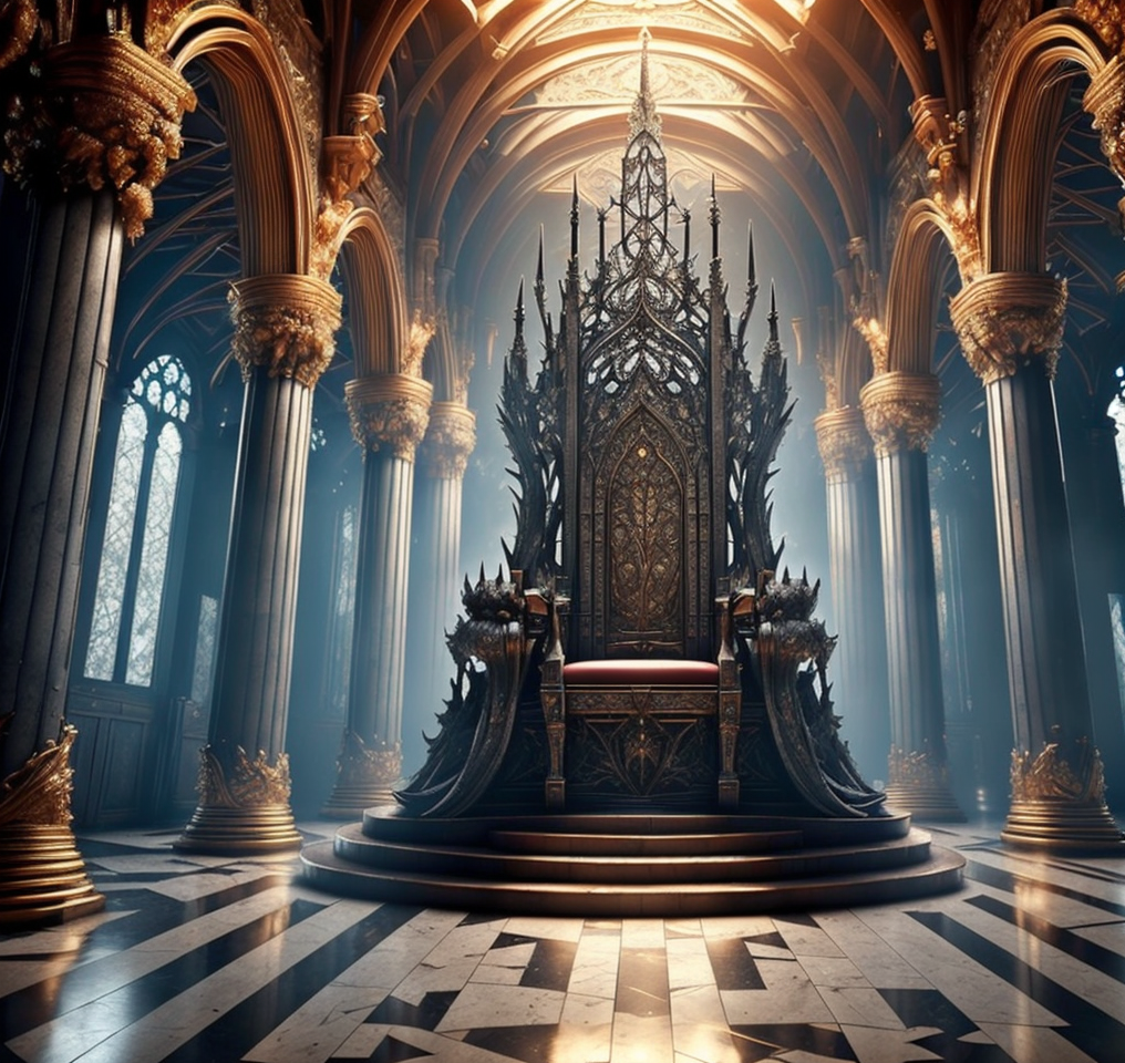 RAW photo, (masterpiece:1.3), subsurface scattering, heavy shadow, (high quality:1.4), (intricate, high detail:1.2), professional photography, HDR, High Dynamic Range, realistic, ultra realistic, photorealistic, high resolution, film photography, ambient lighting, atmospheric effects, <lora:detail_slider_v4:2>, OverallDetail, a long and elaborate gothic hall with an intricate and big throne at the far end on a dais, throneroom, <lora:ThroneRoom-10:1>, epiCPhoto