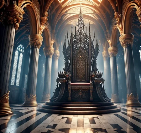RAW photo, (masterpiece:1.3), subsurface scattering, heavy shadow, (high quality:1.4), (intricate, high detail:1.2), professional photography, HDR, High Dynamic Range, realistic, ultra realistic, photorealistic, high resolution, film photography, ambient lighting, atmospheric effects, <lora:detail_slider_v4:2>, OverallDetail, a long and elaborate gothic hall with an intricate and big throne at the far end on a dais, throneroom, <lora:ThroneRoom-10:1>, epiCPhoto