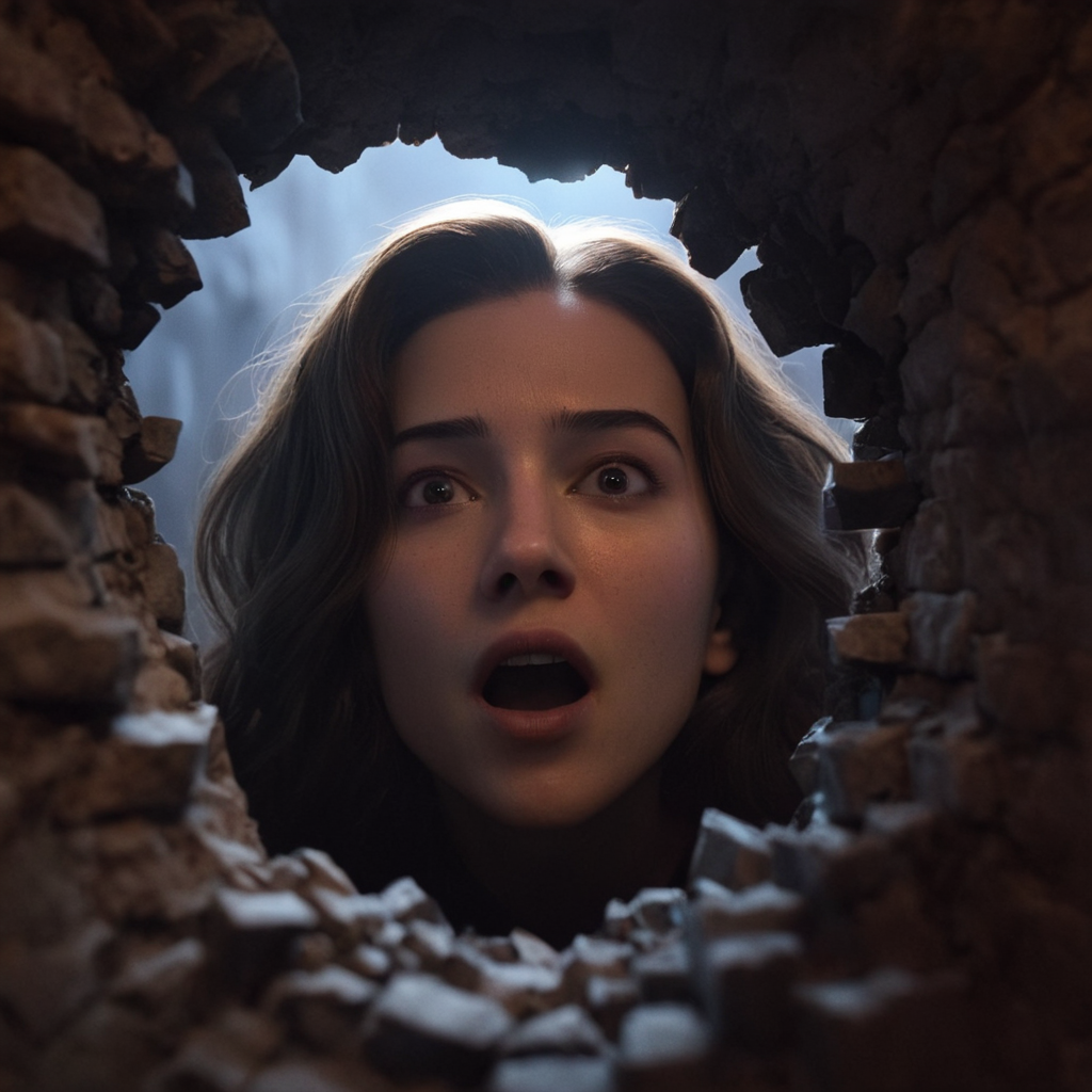 cinematic film still of  <lora:LoDe+Ro style:1>
a woman looking through a hole in a wall,1girl,solo,long hair,looking at viewer,open mouth,brown hair,parted lips,teeth,blurry,black eyes,lips,blurry background,realistic,LoDe+Robots Style,Love Death + Robots style,Love,Death & Robots style,animated,horror,dark,black,apocalyptic,dystopian,domination,looking at viewers through a hole in wall , dramatic light, cyberpunk, LoDe+Ro style, shallow depth of field, vignette, highly detailed, high budget, bokeh, cinemascope, moody, epic, gorgeous, film grain, grainy