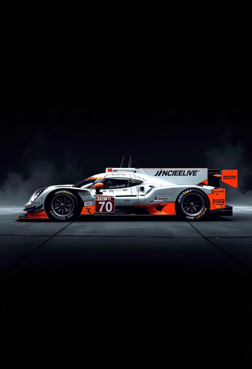 Porsche Le Mans hypercar, professional photography, dark background, directional lighting, side view, nvinkpunk