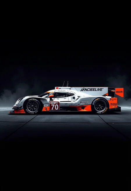 Porsche Le Mans hypercar, professional photography, dark background, directional lighting, side view, nvinkpunk