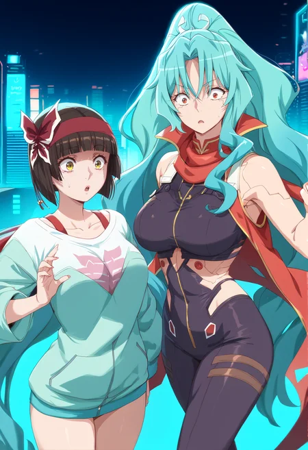 (2girls), (SH_Tomoe_Mio:1.1), SH_Tomoe, (SH_Mio:1.1), big breast
Standing with Hips Thrust Out, cyberpunk city, neon, tight outfit
score_9, score_8_up, score_7_up, score_6_up
<lora:SH_Mio_Tomoe:0.9>
<lora:Expressive_H:0.6> Expressiveh, Shocked