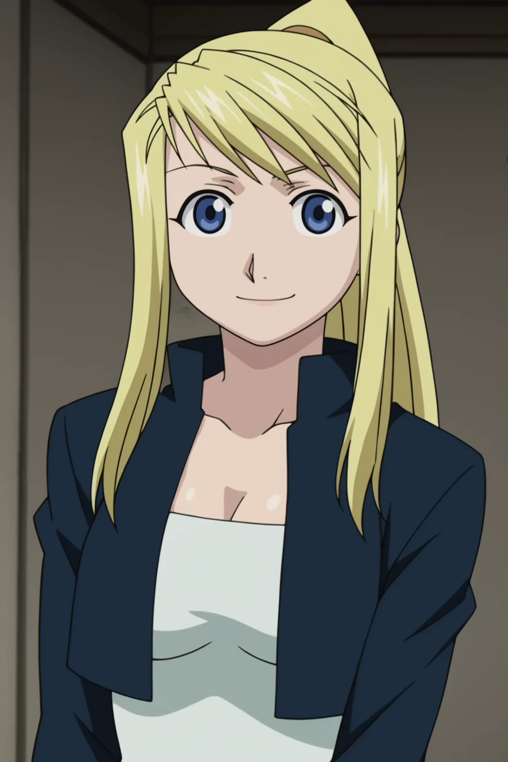 score_9, score_8_up, score_7_up, source anime, prefect lighting, very aesthetic, BREAK, anime coloring, anime screencap,
âââ <lora:winry_rockbell_v1-pdv6:1>, 1girl, winry rockbell, fullmetal alchemist, blue eyes, blonde hair, ponytail, 
winout, cropped jacket, 
BREAK, looking at viewer, light smile, upper body, portrait, 
BREAK,