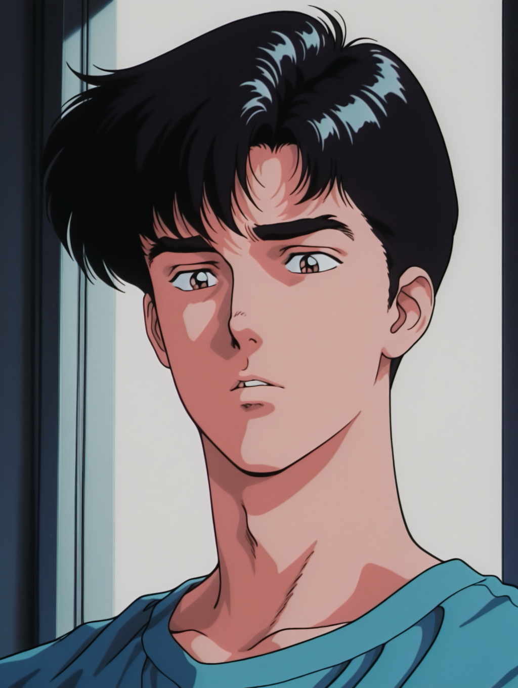 masterpiece, best quality, amazing quality, Yoh Hinomura, thick eyebrows, 1 boy, male focus, solo, 1990s \(style\)