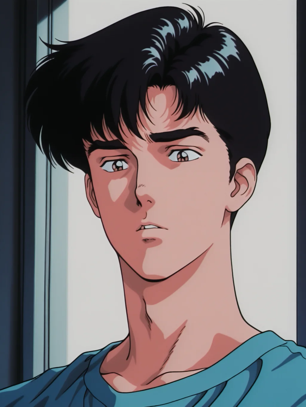 masterpiece, best quality, amazing quality, Yoh Hinomura, thick eyebrows, 1 boy, male focus, solo, 1990s \(style\)