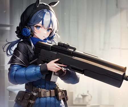 masterpiece, best quality, 1girl, solo, <lora:gla-000001:1>, holding gun, big gun,
