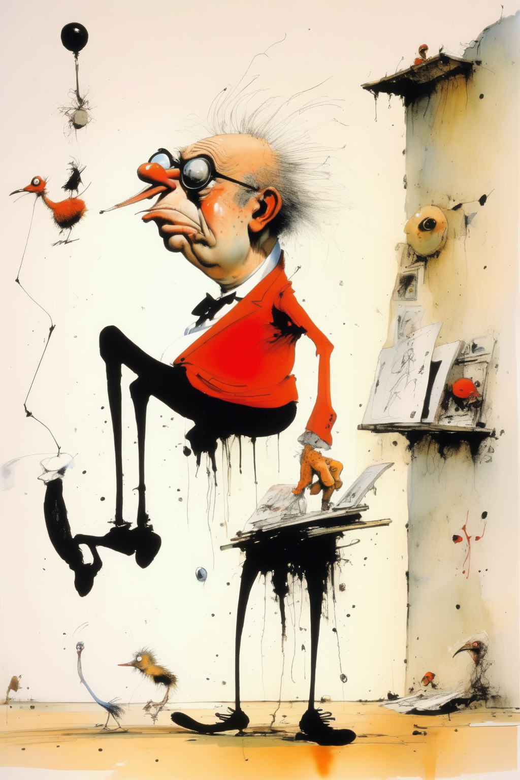 <lora:Ralph Steadman Style:1>Ralph Steadman Style - imagen de una jaula. Style pictures Ralph Steadman