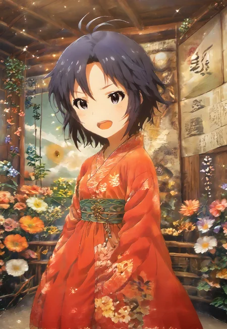 safe_pos, score_9, score_8_up, score_7_up, score_6_up, source_anime, <lora:Worldly_XL:0.9> kkcmkt, (Kikuchi Makoto:2), 1girl, solo, (singing, performing, dynamic pose:1.4), musical genius Kikuchi Makoto is performing a theatrical folk song in an old shinto temple, sharp_LASCALAE, ultra sharp focus, <lora:500SharpCivitai_Lascalae:1> open mouth, short hair, black hair, antenna hair, hair between eyes, black eyes, flat chest, small breasts, traditional clothes, traditional sandals, <lora:KikuchiMakoto_pony_v1:1.1> best_of, dark background, shadow, contrast, <lora:Best_Of_Pony_v11_Dream:1> shinto temple, interior, exterior, evening light, flower, ikebana, banzai, East Asian architecture, Japanese classical design, ethnography,