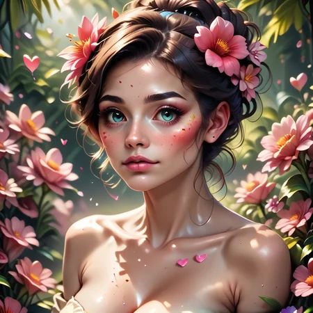 score_9, score_8_up, score_7_up, score_6_up, score_5_up, score_4_up, 
valentinenaturestyle, 
 <lora:valentine_nature_style_pony-36:0.6> 1girl,portrait,flowers in hair,petals,nature,hearts
