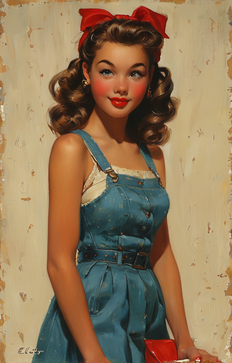 masterpiece,best quality,<lora:tbh149-sdxl:0.9>,style of Gil Elvgren, tech genius teenage girl