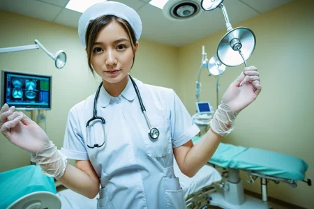 (RAW photo, best quality), wide angle photo, masterpiece, 1girl, natural lighting
hospital, operating room, surgical gloves,
(((White))) nurse uniform smooth, nurse, nurse hat, stethoscope ,
<lora:nurse_uniform_xl_v1_1-000003:1>