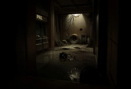 score_9, score_8_up, score_7_up, score_6_up, score_5_up, score_4_up, abandoned shopping mall, at night, no people, empty abandoned mall, destroyed, eerie, camera flash, partially flooded, ((( abandonned, Portal_2, Old_Aperture)))