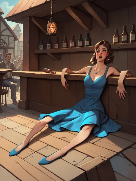 score_9_up,score_8_up,score_7_up,score_6_up,score_5_up,
<lora:flattening-ponyxl-v1:1.2>, (flattening:1.3), (curly:1.3),
a woman, tavern, drunk, falling over, dress, shoes, in a crowd,, (high quality, detailed, beautiful), detailed beautiful eyes, outstanding,
<lora:add-detail-xl:0.7> <lora:xl_more_art-full_v1:0.1>