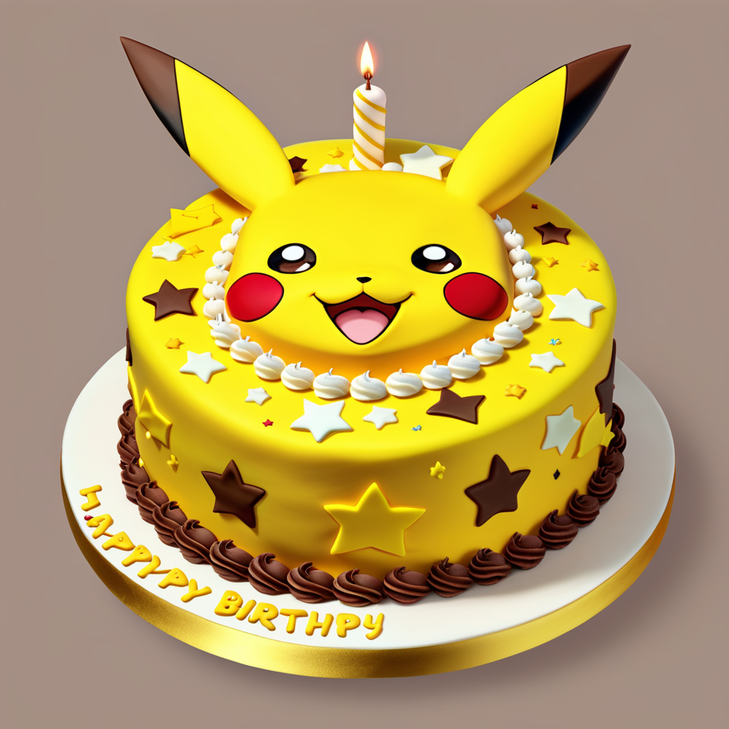 <lora:FoodIconsNew:0.7> fooico,  pikachu themed birthday cake, yellow and brown colors, game icon, professional, high quality, super cute, kawaii, 8k, adorable