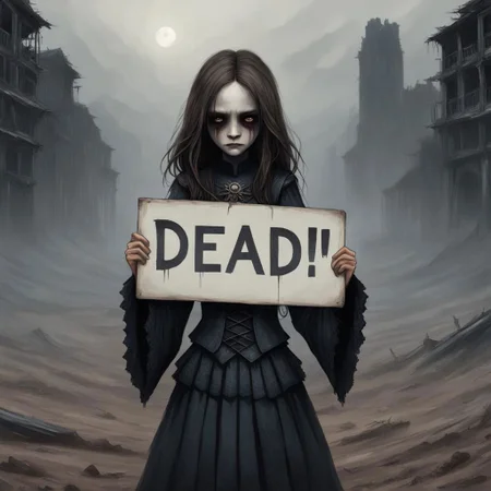(((Ultra detailed, Megapixel)))
1girl, (((holding out a sign with a text "DEAD*URL"))), by charlie bowater and dan mumford and trevor Brown, hands, terror, gloomy, dark, blank face, no face, wasteland background, no mouth, no eyes, long hair