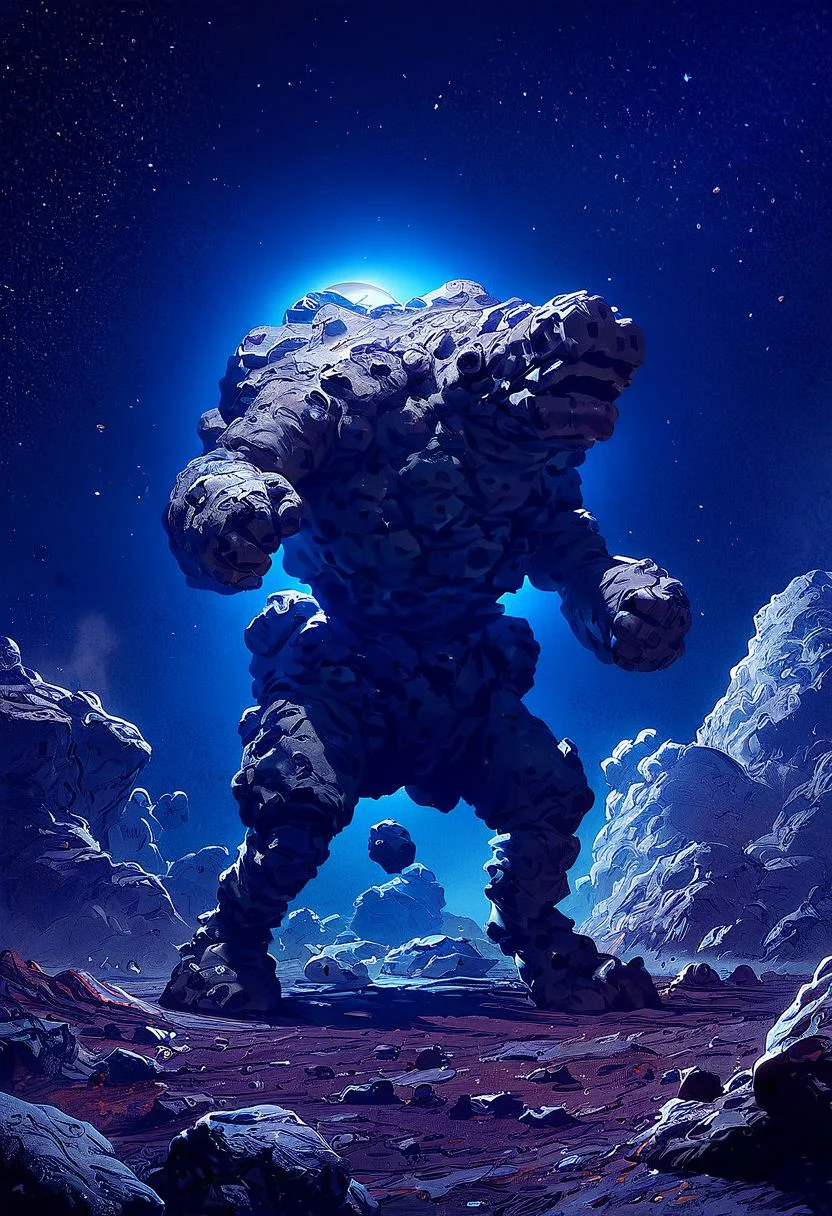 score_9,score_8_up,score_7_up, automaton:.7,
giant rock golem, rough rocks, rough stone, unpolished, dirty, ancient, STANDING, OUTERSPACE, STARTS, ASTEROID ROCK, SPACE, NIGHT