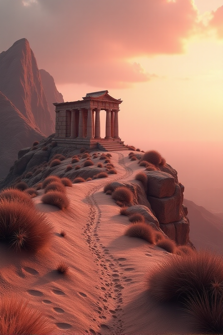 (((a windswept plateau where the ruins of an ancient temple lie, forgotten by time.))), Soft Corals, Gentle Dawn: warm lighting, coral tones, soft focus, serene ambiance, dawn elements, gentle textures, tranquil look, peaceful atmosphere, dawn aesthetics, capturing nature's beauty, serene emotions, dawn scenes, artistic feel, storytelling through colors, professional technique, gentle light manipulation, dawn concept, delicate styling, tranquil environment, surreal aesthetics, captivating narratives, intricate details, dawn landscape, editorial storytelling, soft glows, evoking calmness, pushing creative vision <lora:add-detail-xl:2> <lora:Cosine_freck:1>âââ