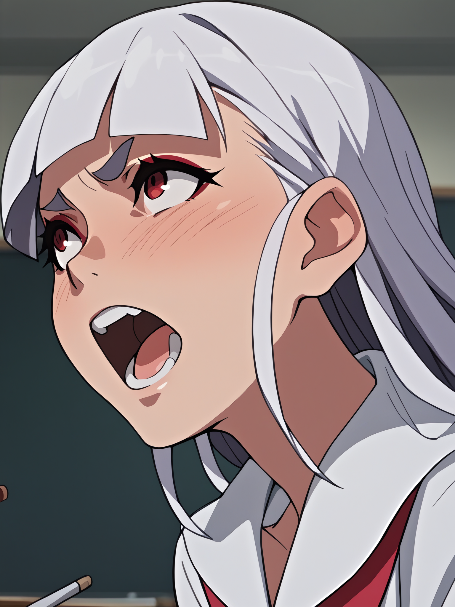 <lora:happy_tentacle-ibaraki-v0.1-000025:0.9>, ht_ibaraki, makeup, blush school uniform, classroom , 1girl, solo, portrait , , screaming , , looking up , , from side , score_9, score_8_up, score_7_up, score_6_up, score_5_up, score_4_up (red eyes:0.5)