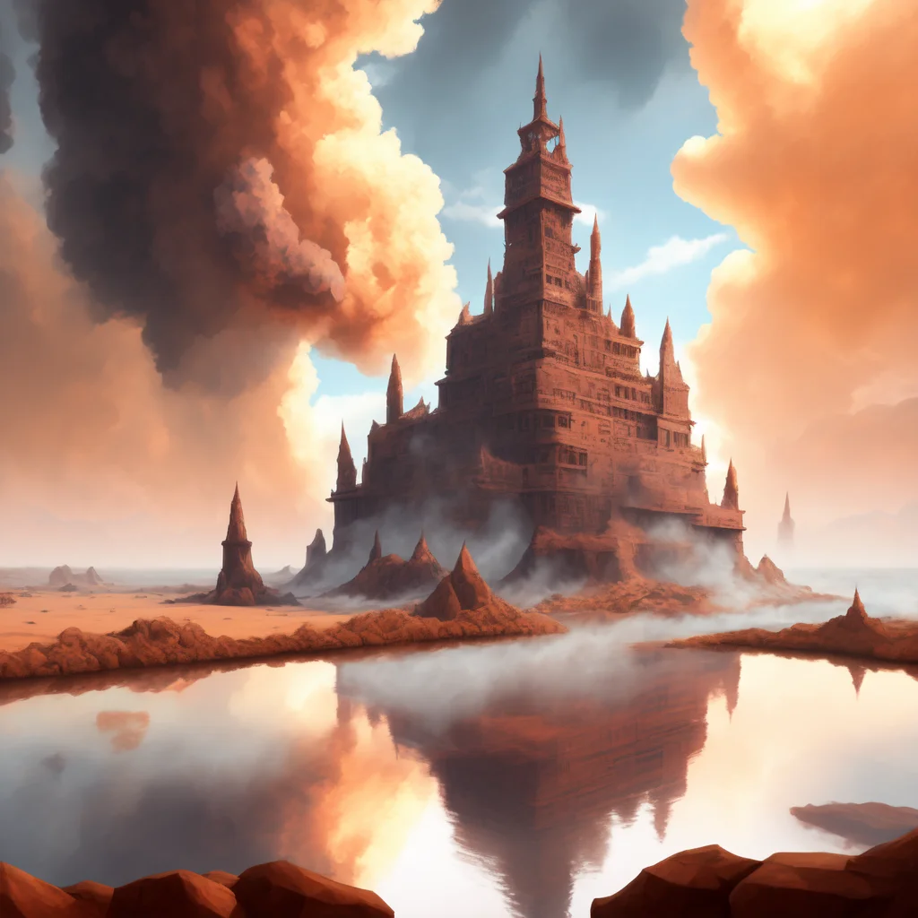 (BoneFortress:1) giant structure, body of water, smoke, desert castle in the sky <lora:BoneFortress:0.8>