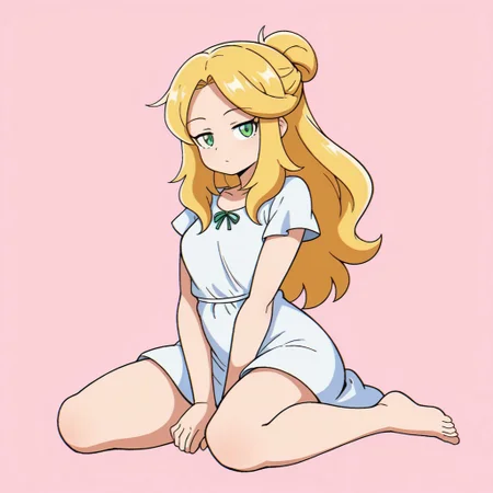 (Zaemon, accurate), IIllusP0s, high quality, best quality, masterpiece, high detail, highres, absudres, intricately detailed illustration, 4k, 8k, high resolution, amazing quality, BREAK
perfect shading, 1girl, light skin, blonde hair, green eyes, tied hair, long hair, white dress, sitting, dynamic pose