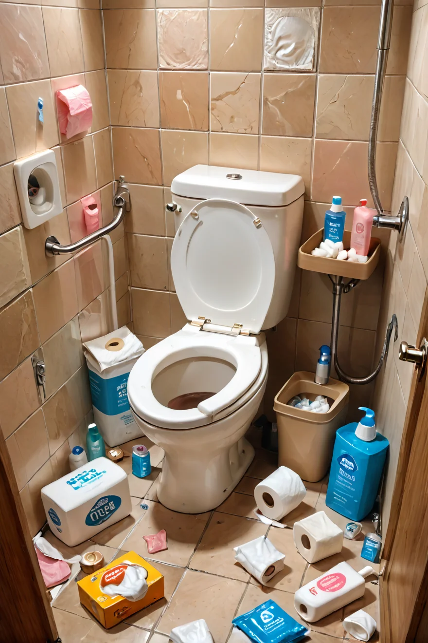 ( highly professional, dramatic lighting, extremely beautiful:1.4),masterpiece,high quality,highres,hyper detailed,(intricate details, masterpiece, best quality:1.4),(8k, RAW photo, highest quality),hyper realistic,intricate abstract,intricate artwork,abstract style,highly detailed,(intricate details),hdr,(intricate details, hyper detailed:1.2),cinematic shot,extremely high-resolution details,photographic,realism pushed to extreme,fine texture,incredibly lifelike,,,ruanyi0181,indoors,toilet,no humans,bottle,box,bucket,cardboard box,condom,condom wrapper,cum,cup,electrical outlet,faucet,lotion bottle,multiple condoms,shower head,soap,soap bottle,tile floor,tile wall,tiles,tissue,tissue box,toilet paper,toothbrush,towel,trash can,used condom,used tissue,water,<lora:WildcardX-XL-Detail-Enhancer:1>,<lora:0181 dirty toilet_xl_v2:1>