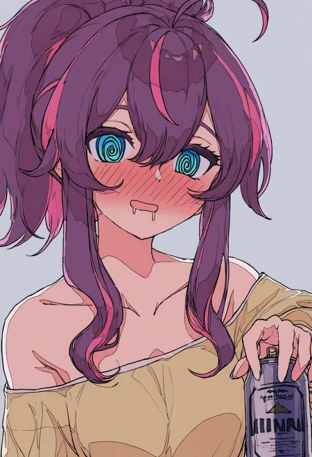 1girl, indie virtual youtuber,
ahoge, alcohol, beer, beer can, blue eyes, blush, breasts, can, drink can, hair between eyes, holding, medium breasts, off shoulder, open mouth, pink hair, ponytail, purple hair, saliva, shirt, simple background, solo, upper body, virtual youtuber, yellow shirt, drooling, white background, sidelocks, streaked hair, collarbone, long sleeves, looking at viewer, drunk, @_@, holding can, off-shoulder shirt, multicolored hair,
.
masterpiece, best quality, very aesthetic, absurdres
<lora:ç¦è¶forNoob:0.95>