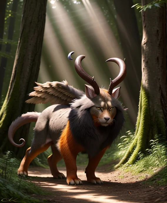 furry creature, long ears, horns, feathered wings,pokemon, orange fur, realistic, fluffy, paws, green eyes, realistic hd  <lora:silavra:0.6>  artstyle, (extremely detailed CG unity 8k wallpaper), full shot body photo of the most beautiful artwork in the world, medieval armor, professional majestic oil painting, trending on ArtStation, trending on CGSociety, Intricate, High Detail, Sharp focus, dramatic, photorealistic painting art, forest, sunrays