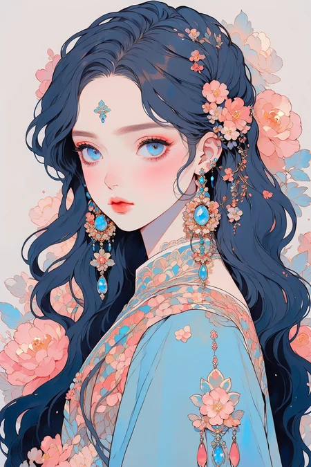 <lora:NHmix:0.85>,mh,1girl,solo,jewelry,earrings,flower,long hair,blue eyes,
