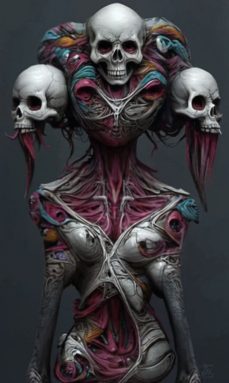 skull girl, multi head, monsterdesign <lora:Monsterdesign_v1:1>