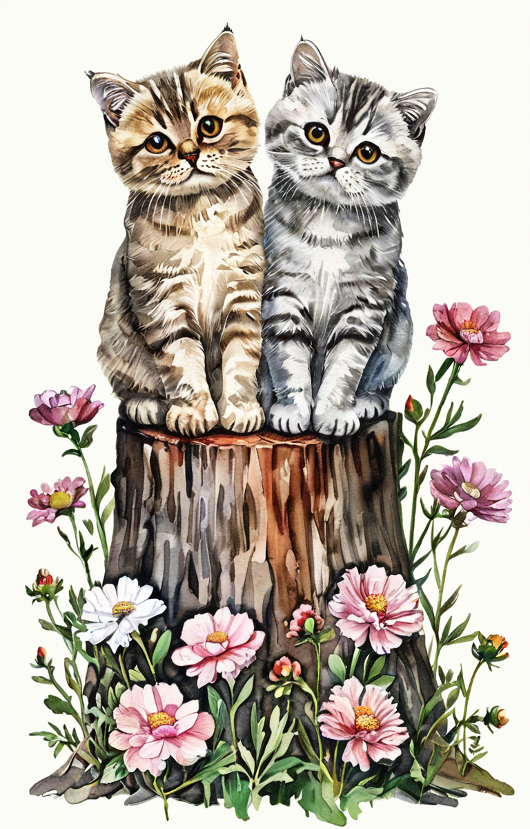 masterpiece,best quality,<lora:tbh31-sdxl:0.9>,illustration,cat decaying peonies
