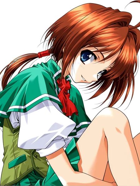 masterpiece,best quality,amazing quality,
1girl,solo,
<lora:wakatsuki_kotomi_ilxl_v1.0:1>,w_kotomo,ahoge,brown hair,blue eyes,low ponytail,long hair,
k_clothes,green capelet,ascot,green vest,puffy short sleeves,green pleated skirt,
hugging own legs,<lora:Fixhands_anime_bdsqlsz_V1:1>,upper_body,sideways_glance,looking_at_viewer,white_background,simple_background,profile,smile,parted lips,
