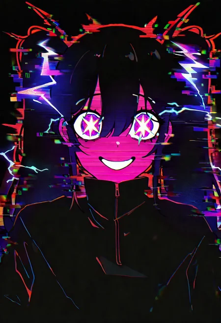 1girl, solo, yandere, twin tails, army fashion, thunder bolt, lightning bolt, electricity in eyes, sparkle, glitch,
extremely detailed, masterpiece,best quality,very aesthetic, absurdres, newest,