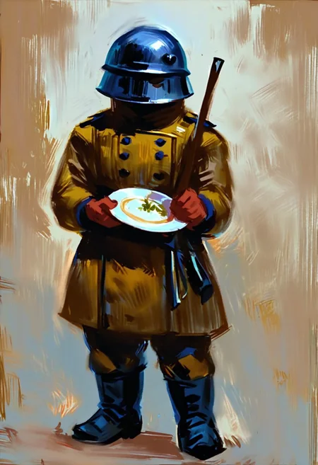 absurdres, hires, score_9, score_8_up, score_7_up, painterly, faux traditional media, (full body, from the front), European male, muscular, slightly chubby, standing proud,sixteenth century, soldier with ornate torso plate, helmet, holding a long musket , (late medieval European city background)